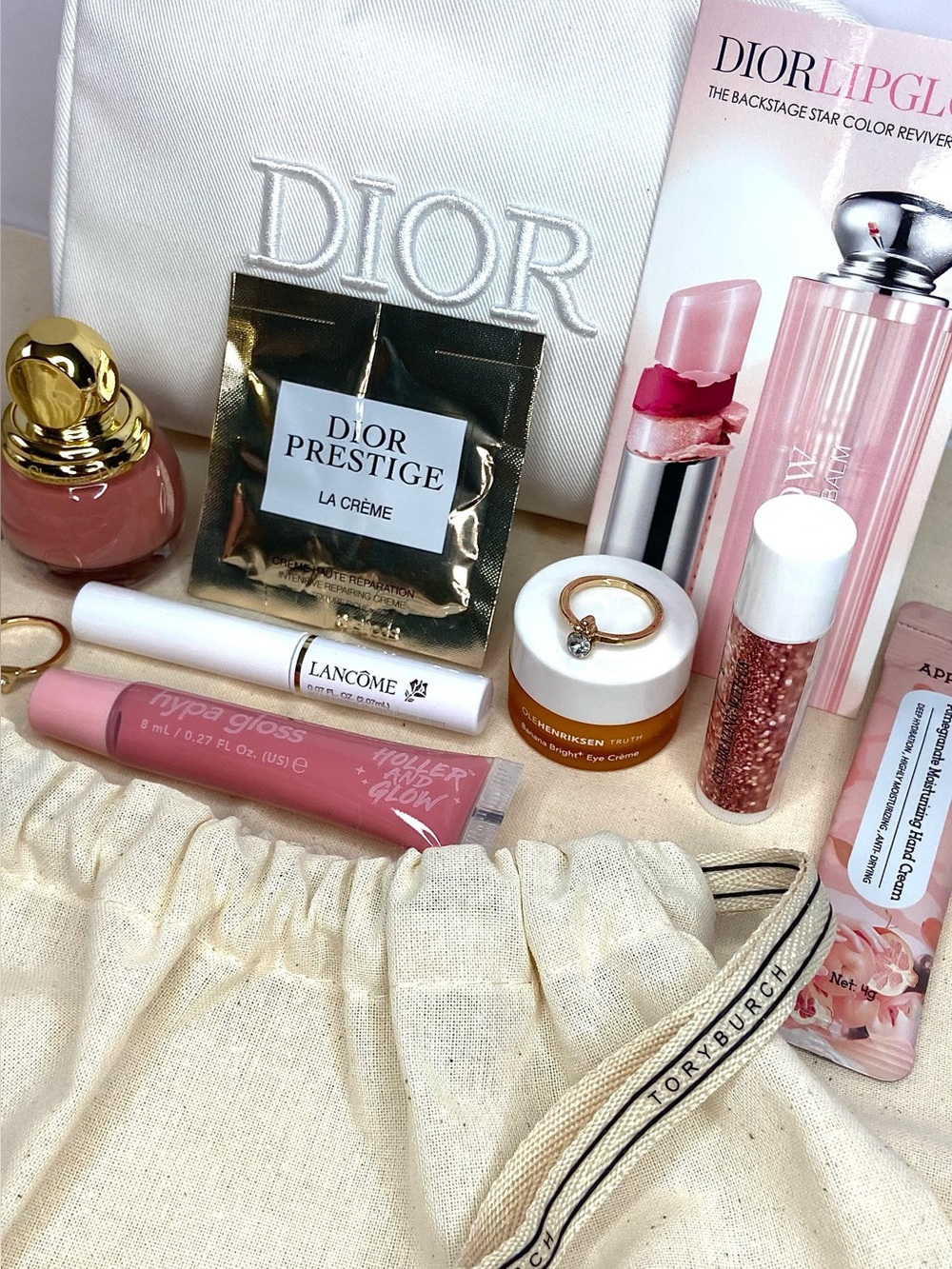 Dior White Cosmetic Pouch beauty items w Tory dust bag 14 pcs total - Picture 4 of 5
